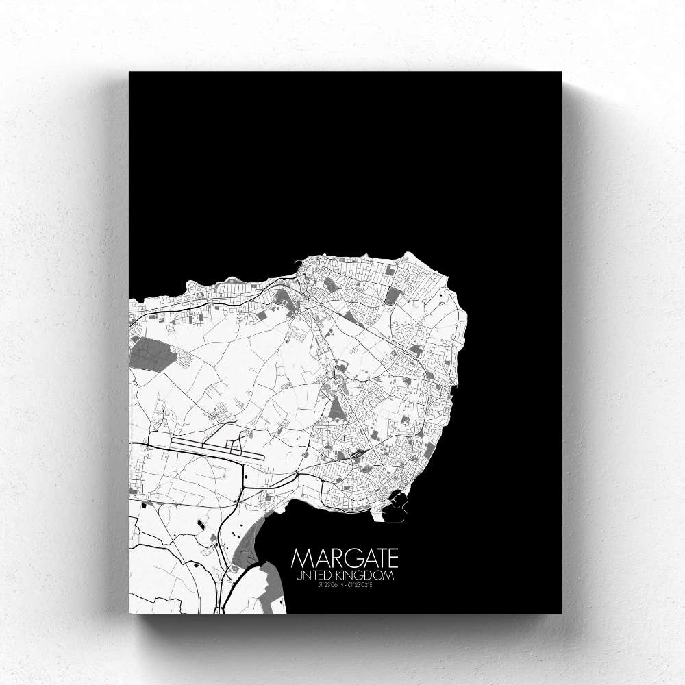 Mapospheres Margate Black and White full page design canvas city map