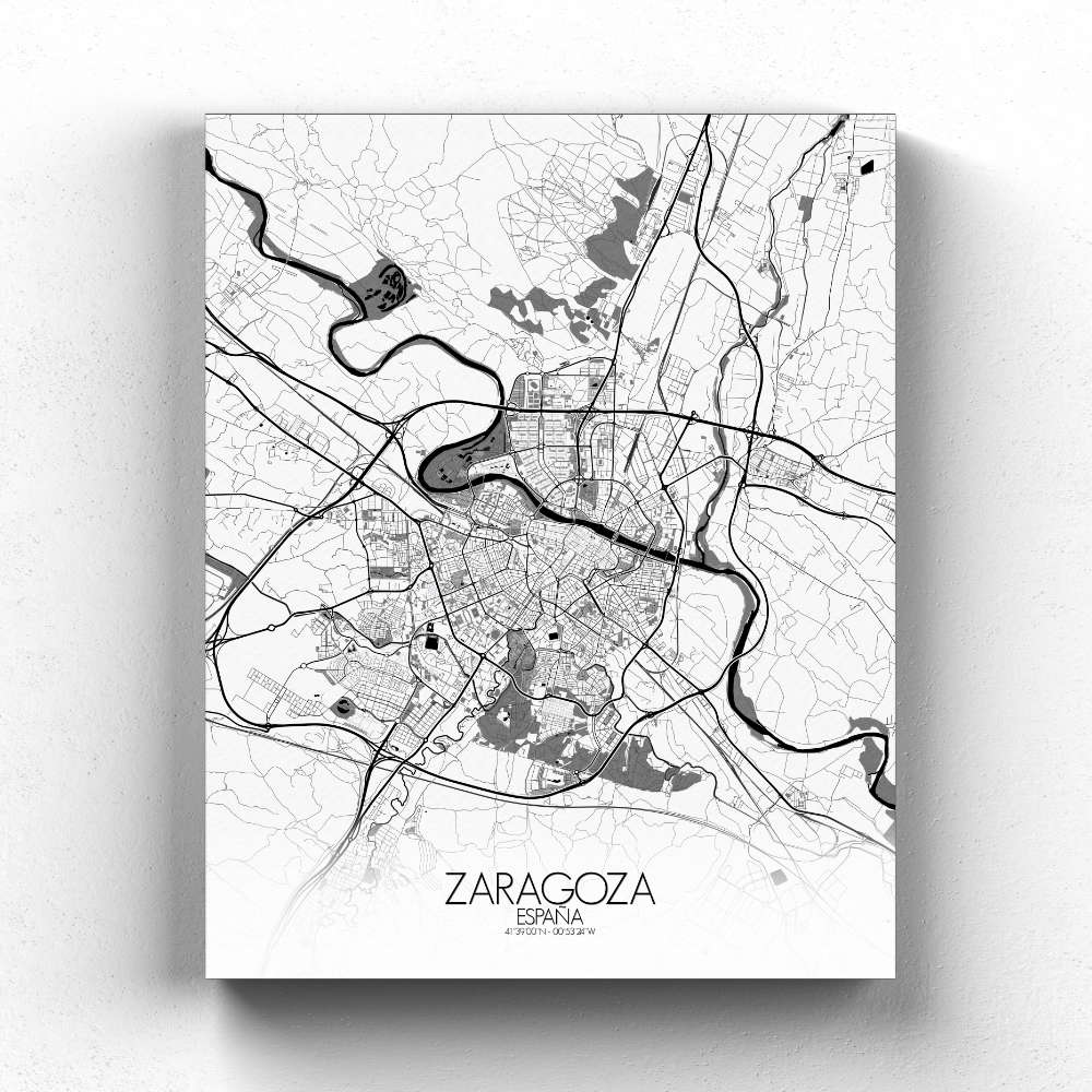 Mapospheres Zaragoza Red dark full page design canvas city map