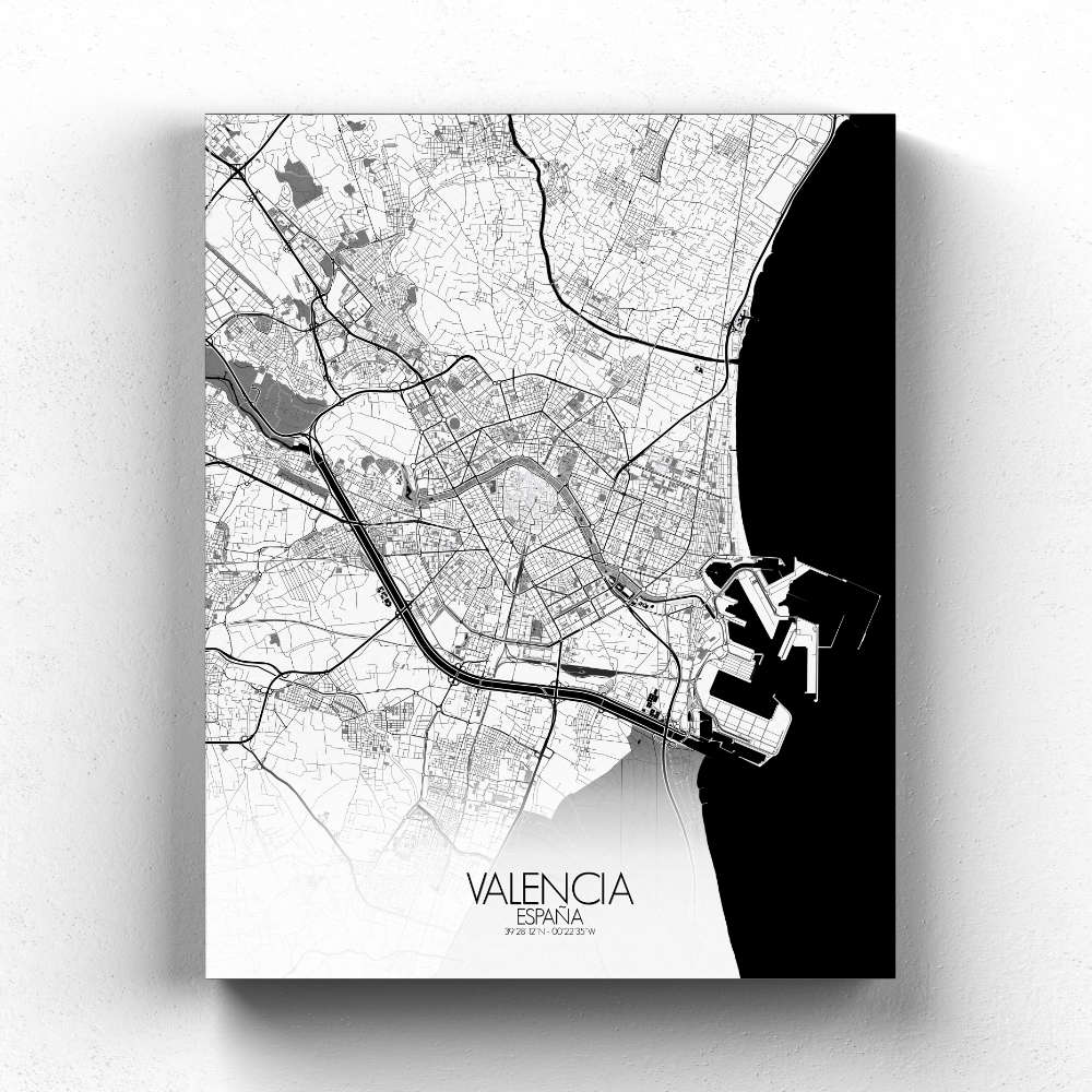 Mapospheres Valencia Red dark full page design canvas city map