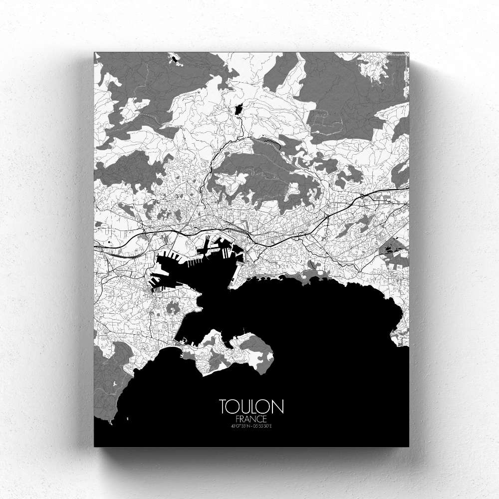 Mapospheres Toulon Black and White full page design canvas city map