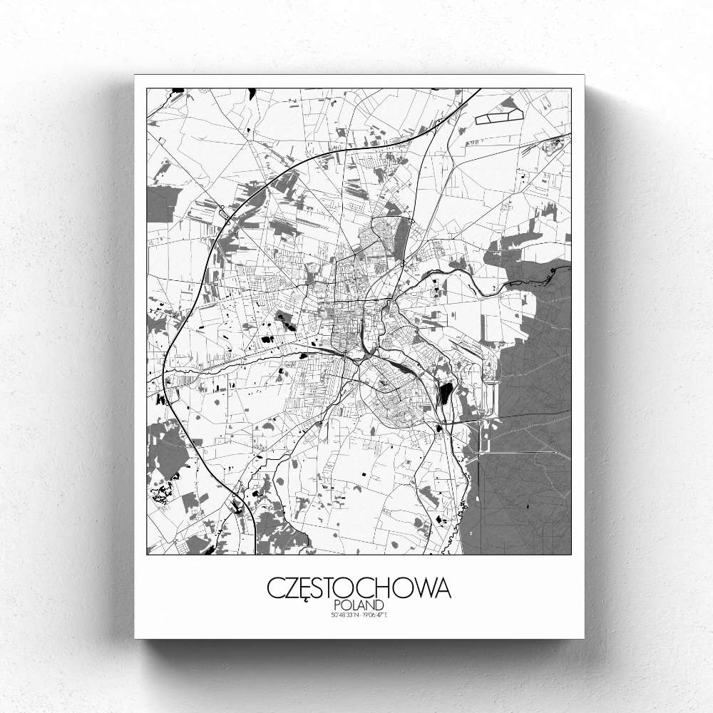 Mapospheres Czestochowa Black and White full page design canvas city map