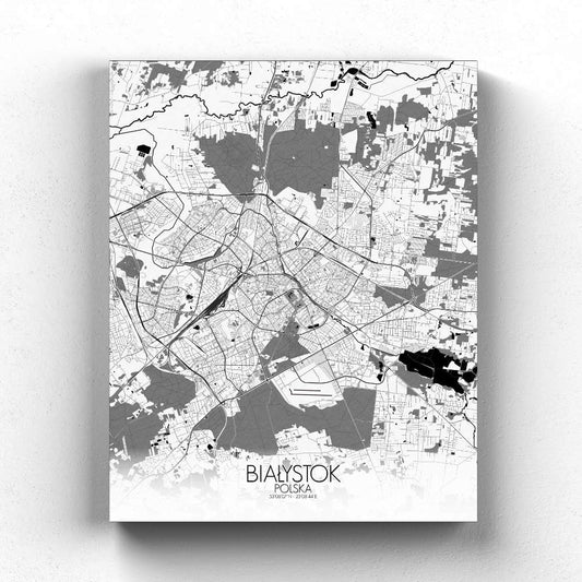 Mapospheres Bialystok Black and White full page design canvas city map