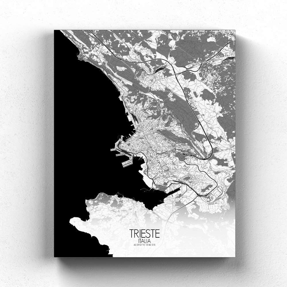 Mapospheres Trieste Black and White full page design canvas city map