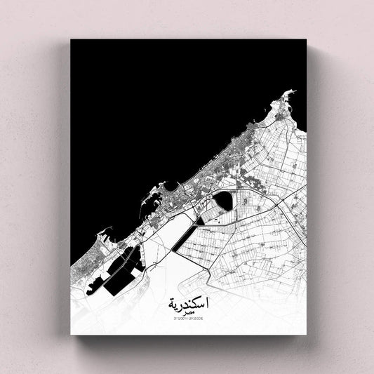 Mapospheres Alexandria Black and White full page design canvas city map