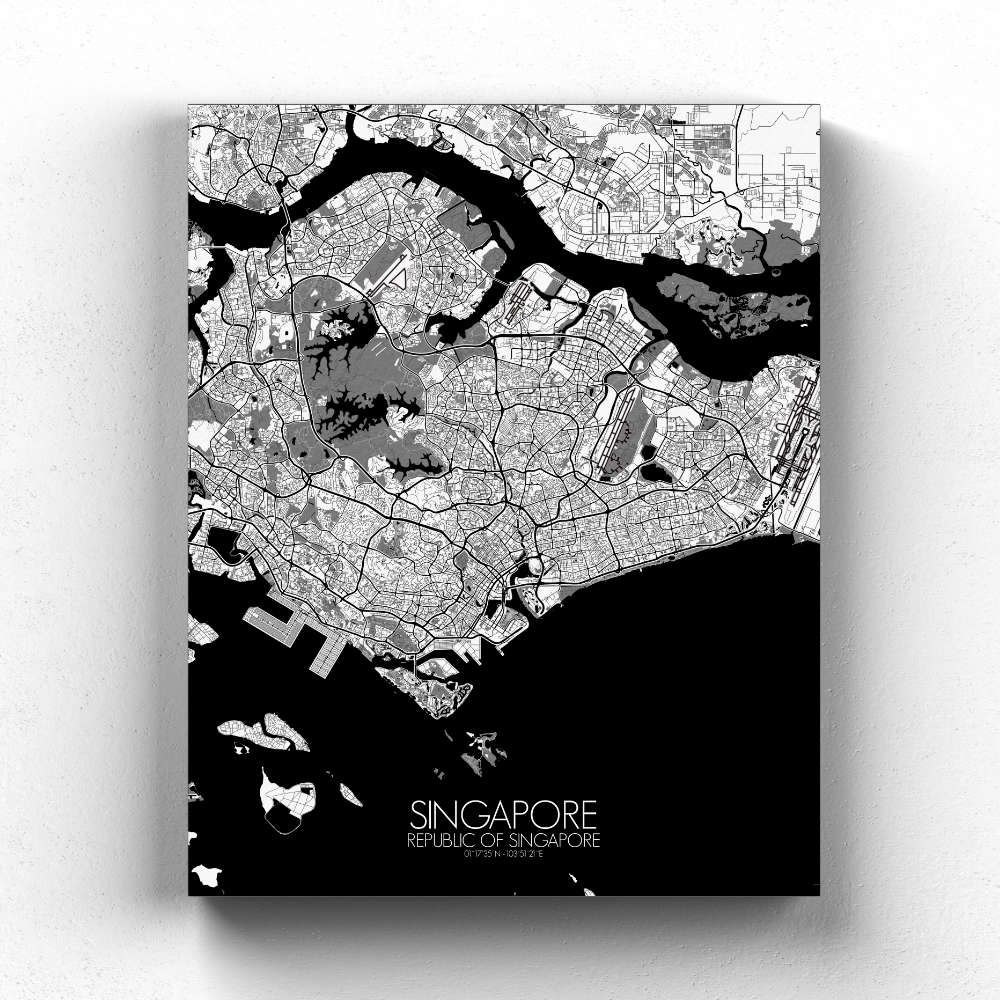 Mapospheres Siingapore Black and White full page design canvas city map