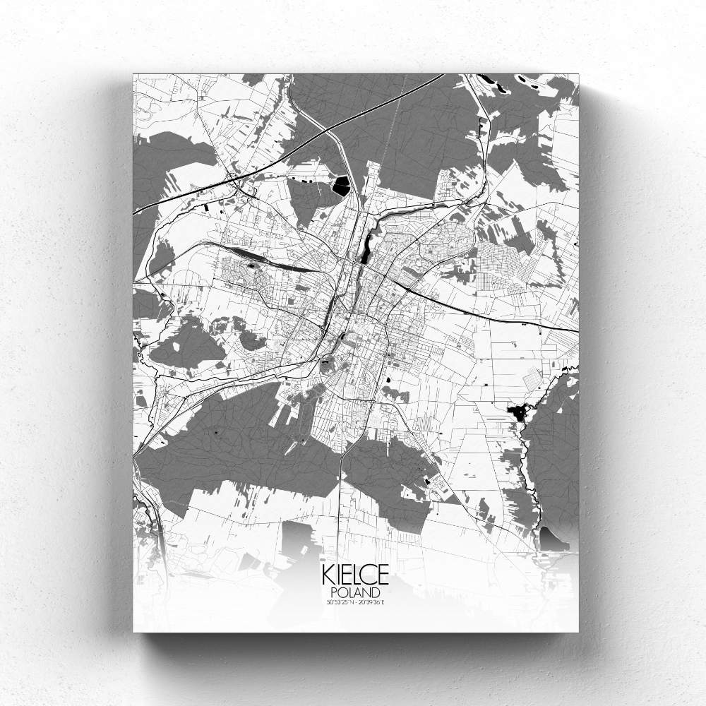 Mapospheres Kielce Black and White full page design canvas city map