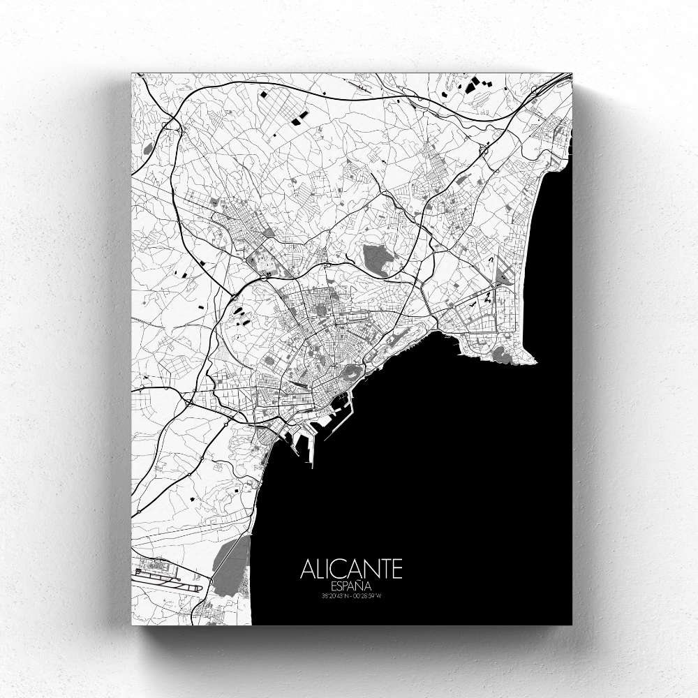 Mapospheres Alicante Red dark full page design canvas city map
