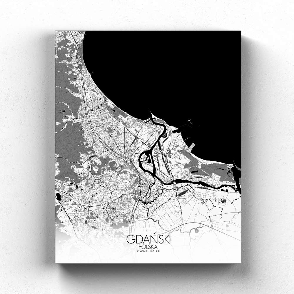 Mapospheres Gdansk Black and White full page design canvas city map