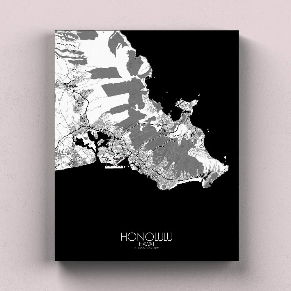 Mapospheres Honolulu Black and White full page design canvas city map