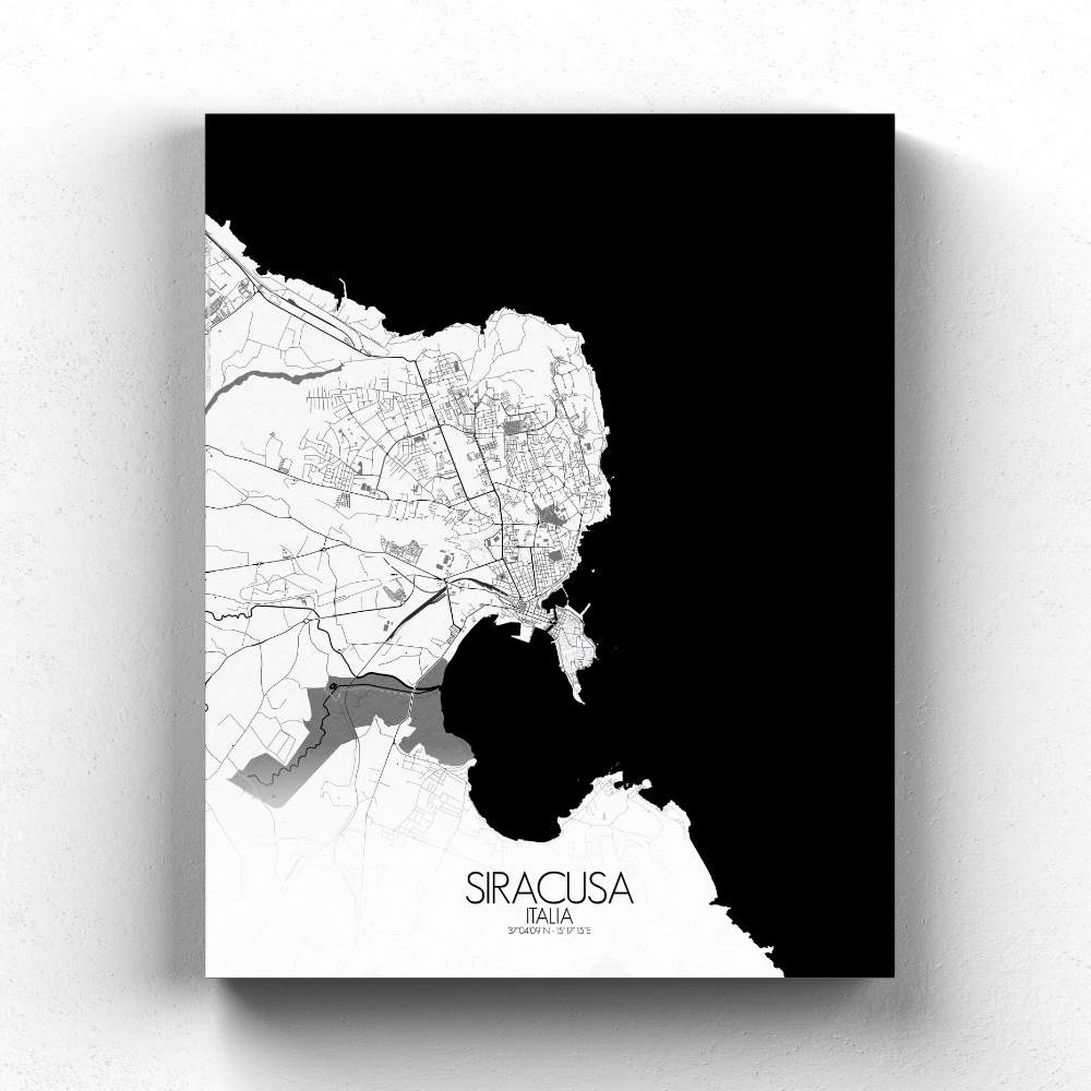 Mapospheres Syracuse Black and White full page design canvas city map