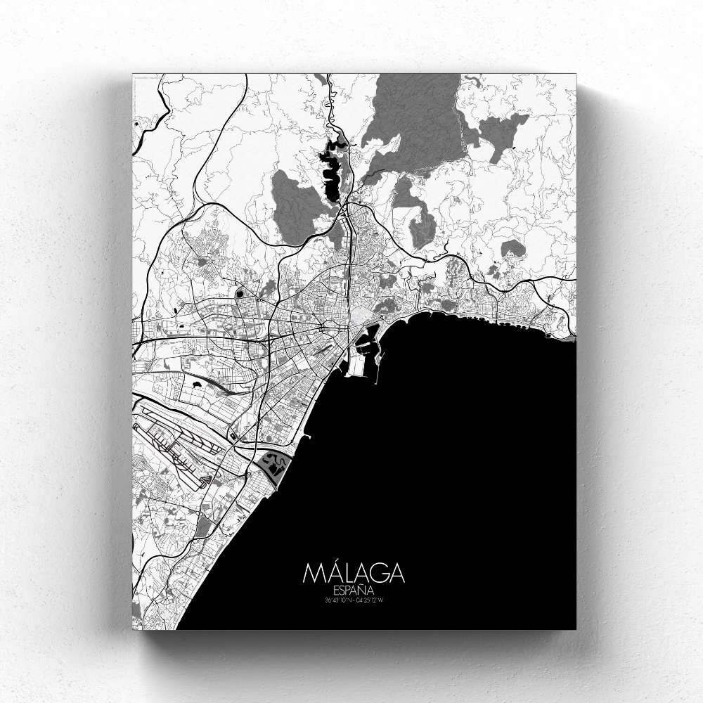 Mapospheres Malaga Red dark full page design canvas city map