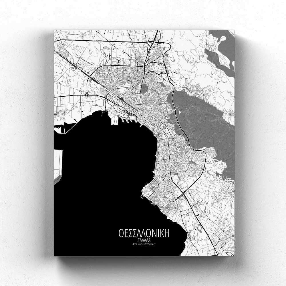 Mapospheres Thessaloniki Black and White full page design canvas city map