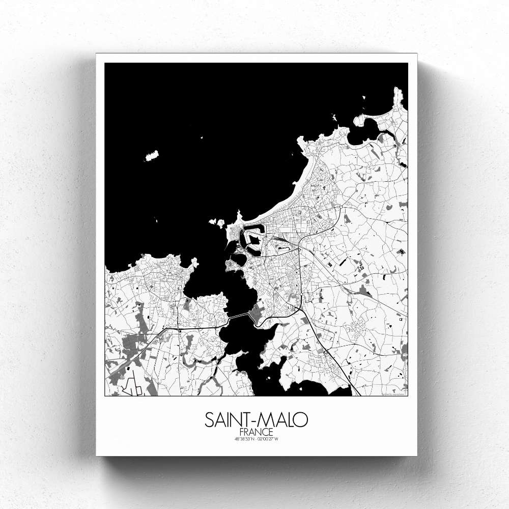 Mapospheres Saint Malo Black and White full page design canvas city map