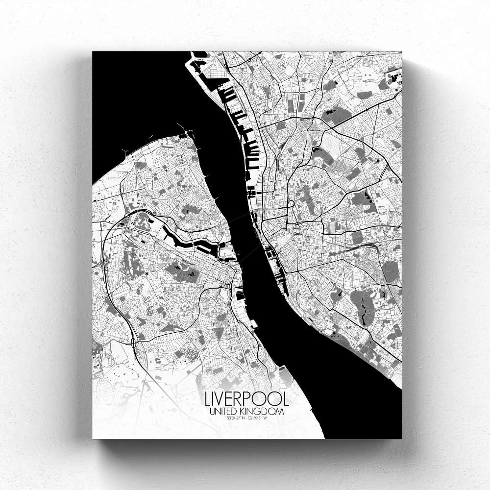 Mapospheres Liverpool Black and White full page design canvas city map