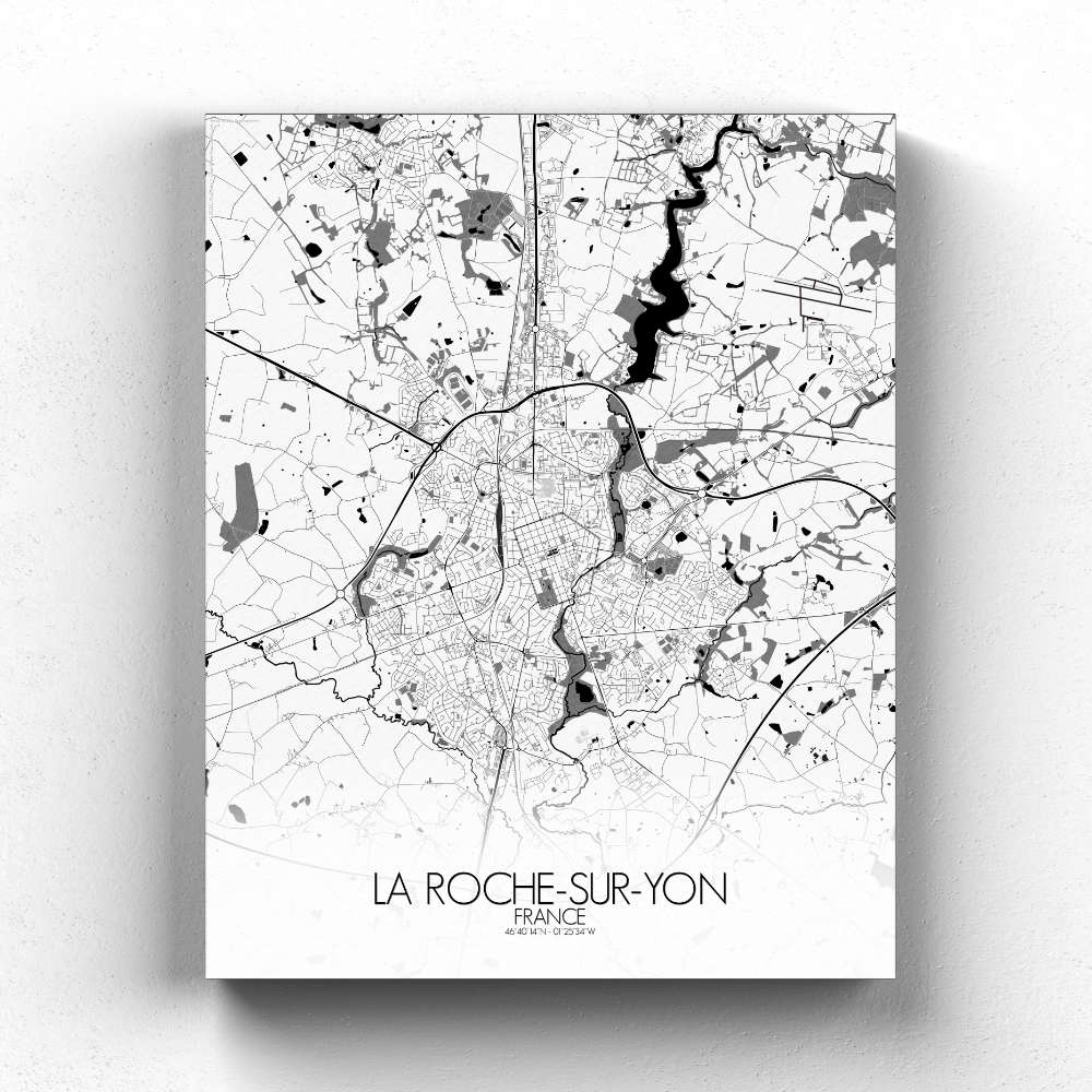Mapospheres La Roche sur Yon Black and White full page design canvas city map