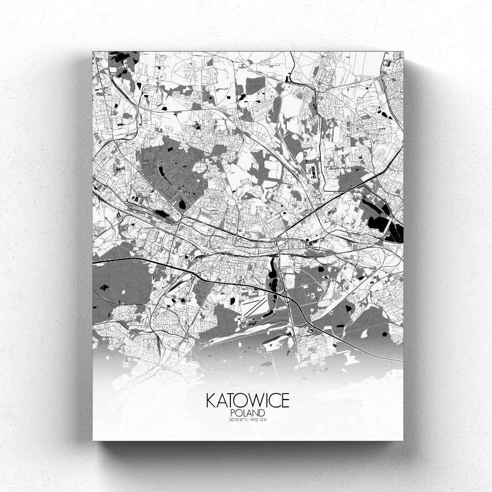Mapospheres Katowice Black and White full page design canvas city map