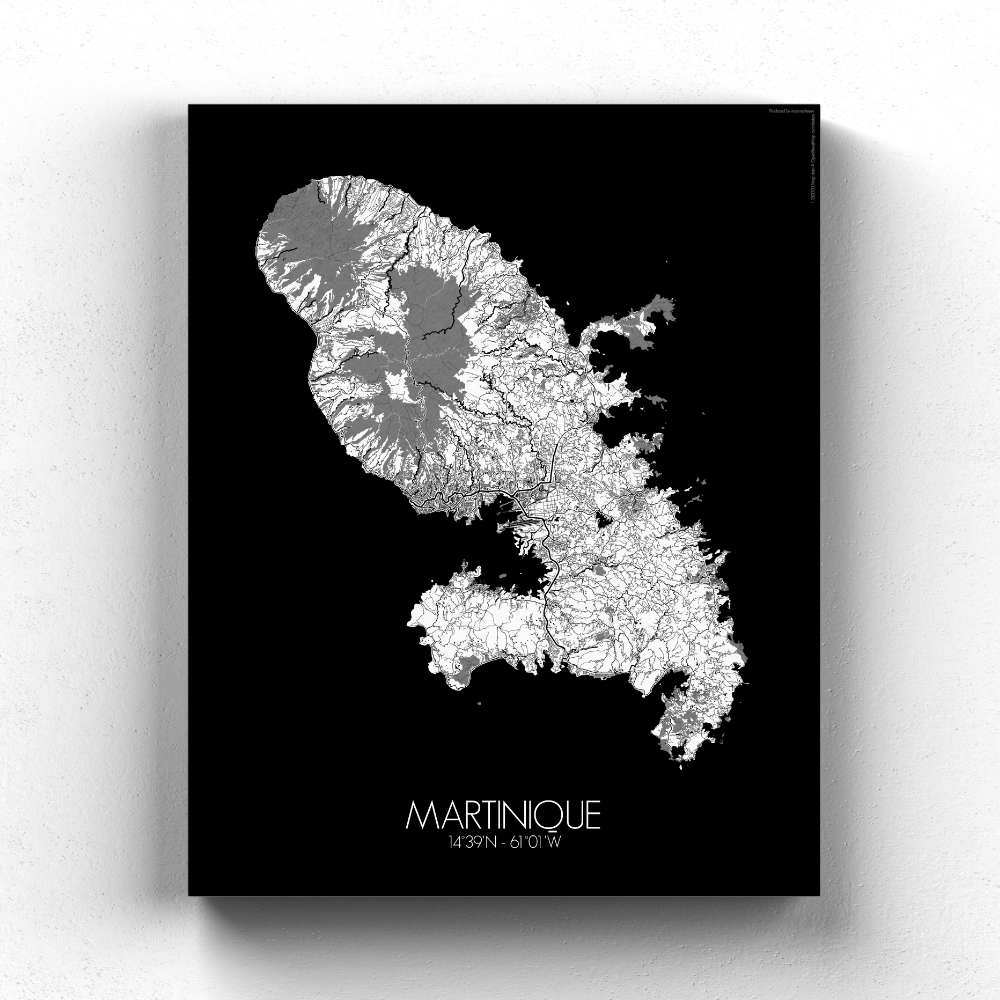 Mapospheres Martinique Black and White full page design canvas city map