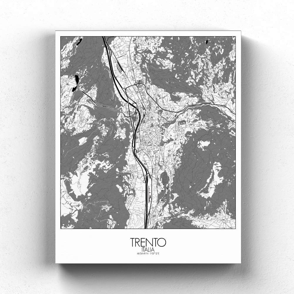 Mapospheres Trento Black and White full page design canvas city map