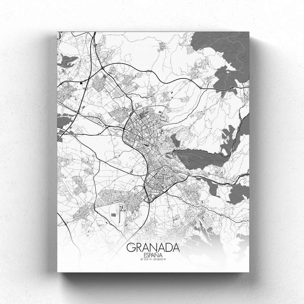 Mapospheres Granada Red dark full page design canvas city map