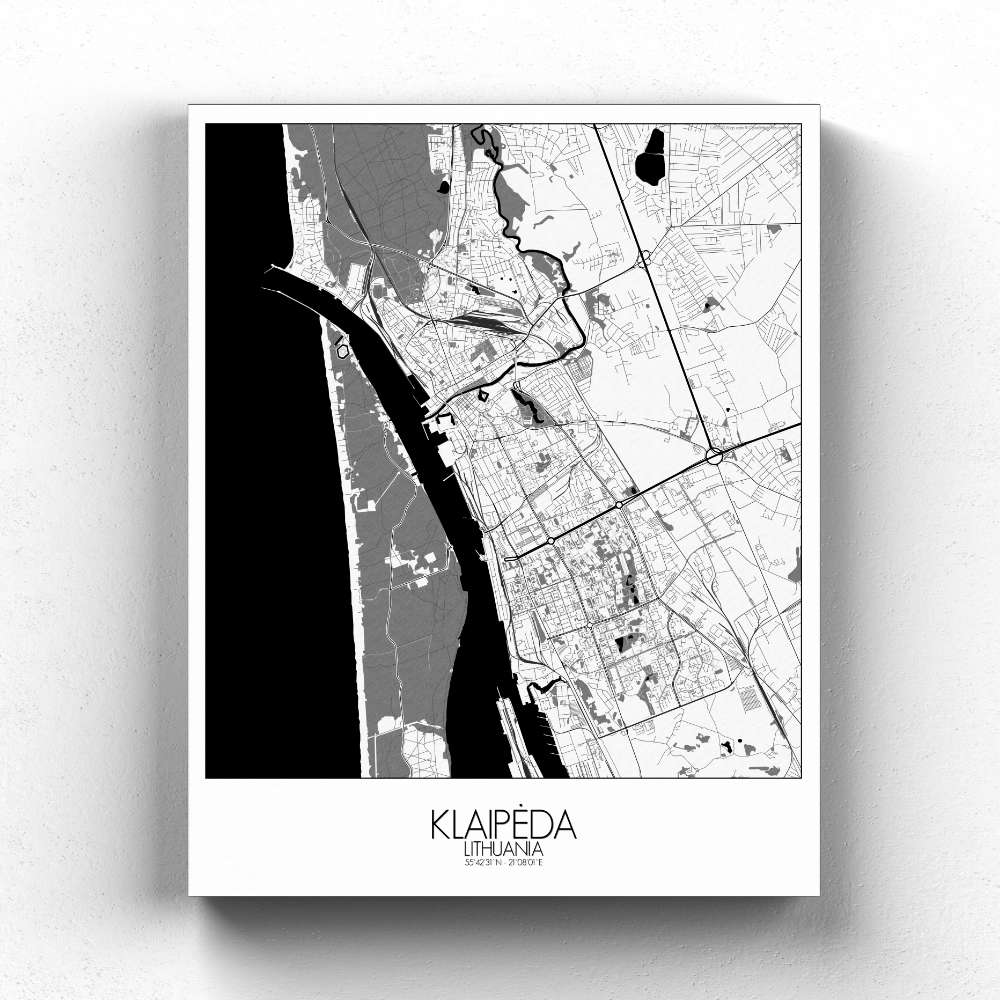 Mapospheres Klaipeda Black and White full page design canvas city map