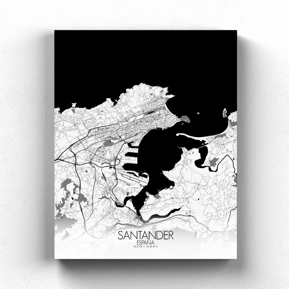 Mapospheres Santander Red dark full page design canvas city map