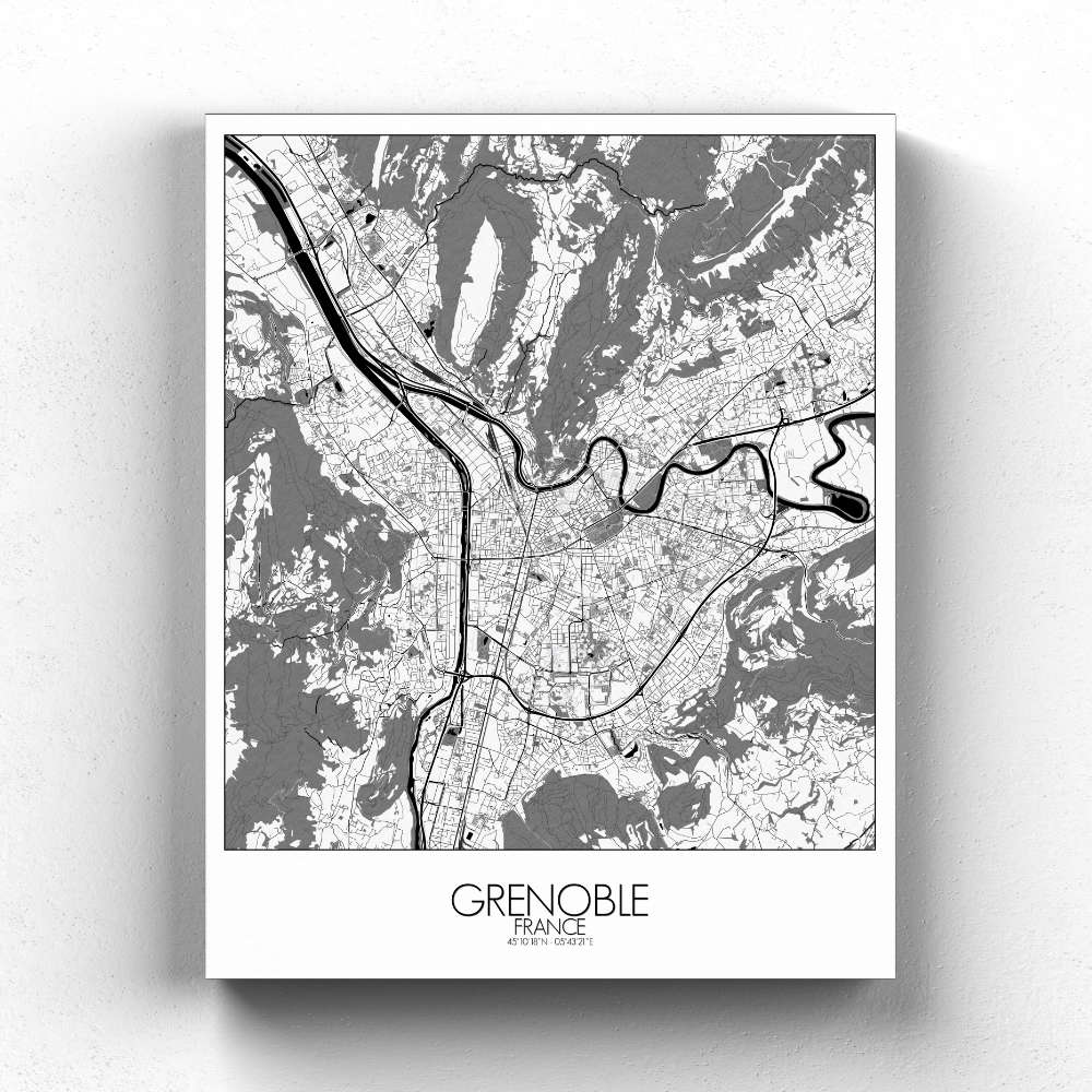 Mapospheres Grenoble Black and White full page design canvas city map