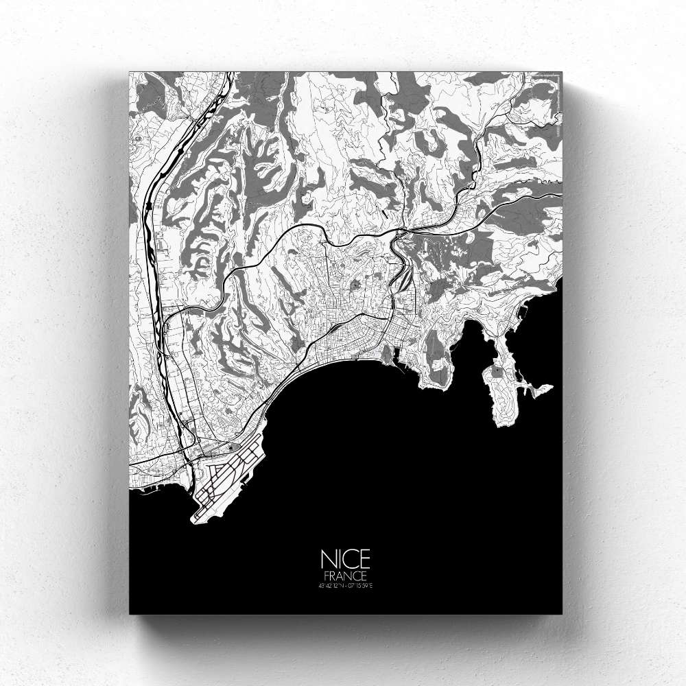 Mapospheres Nice Black and White full page design canvas city map