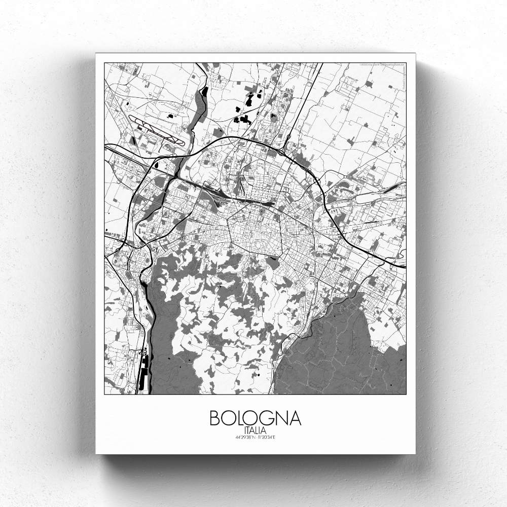 Mapospheres Bologna Black and White full page design canvas city map