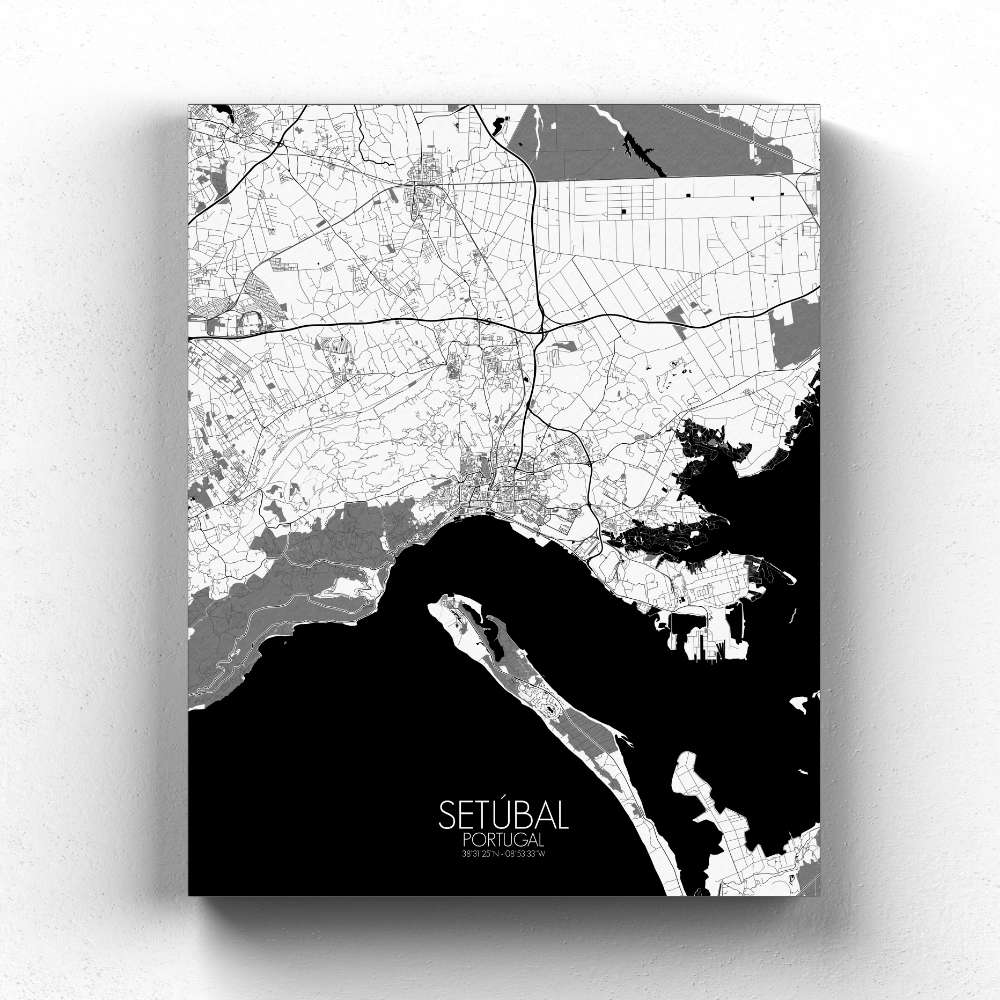 Mapospheres Setubal Black and White full page design canvas city map