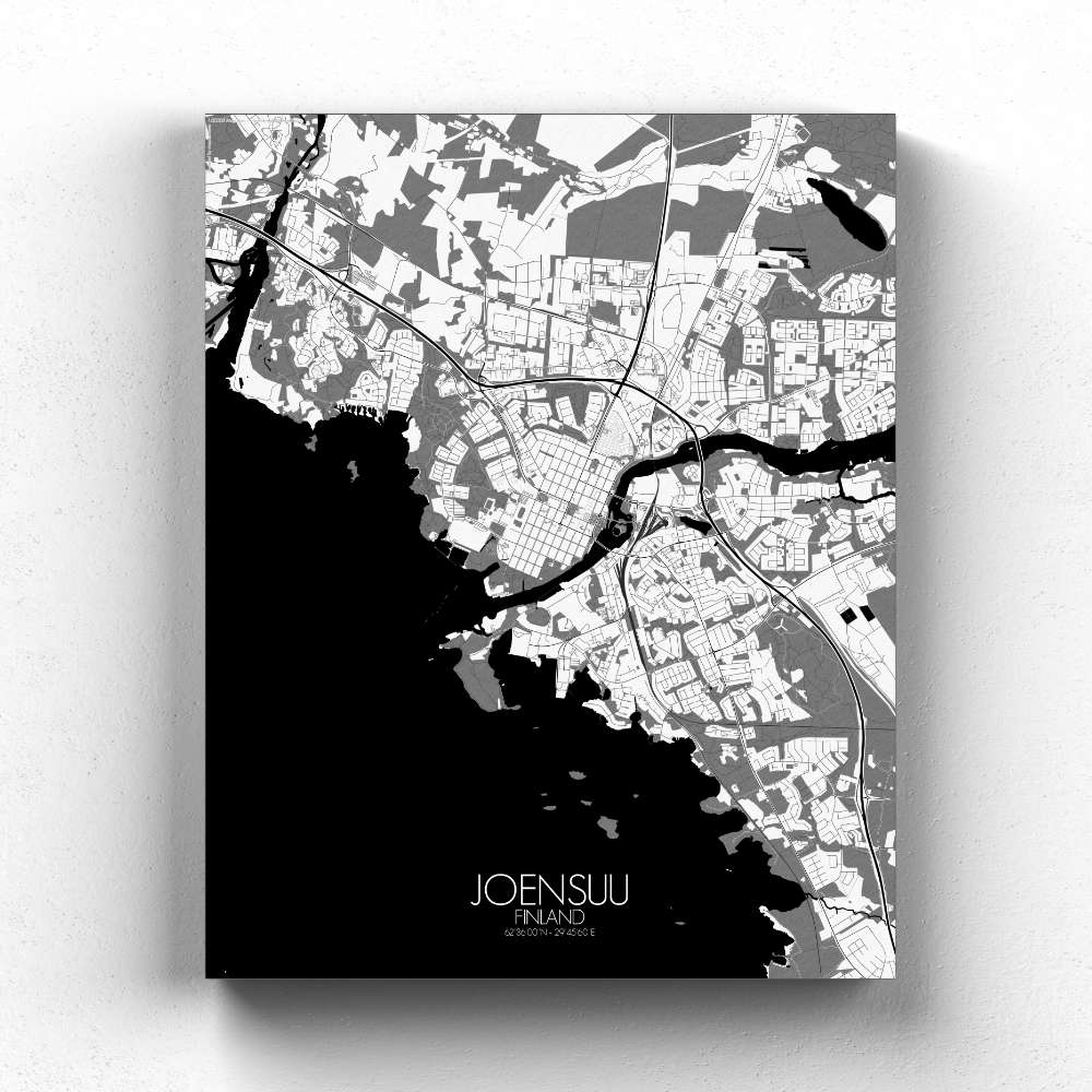 Mapospheres Joensuu Black and White full page design canvas city map
