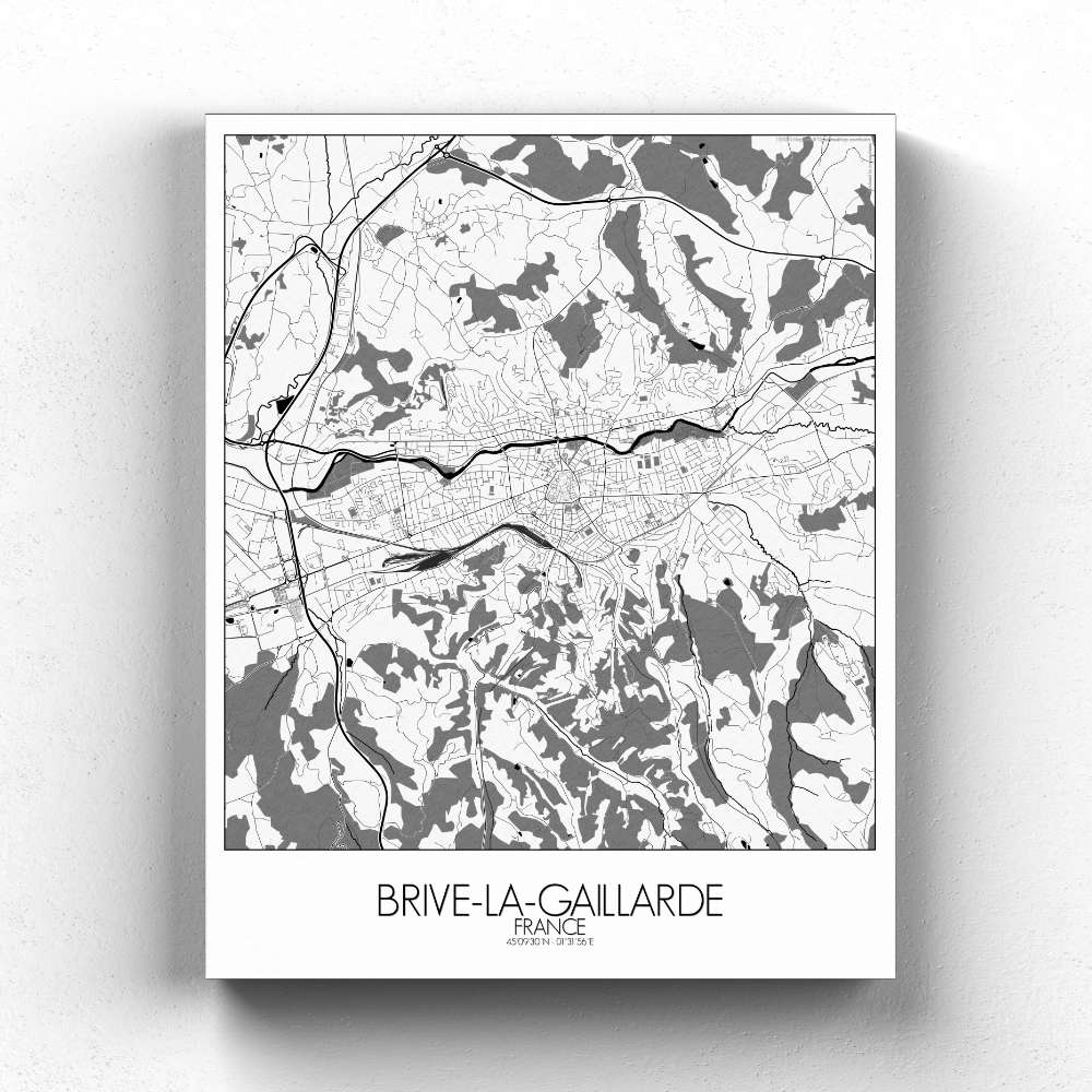Mapospheres Brive Black and White full page design canvas city map