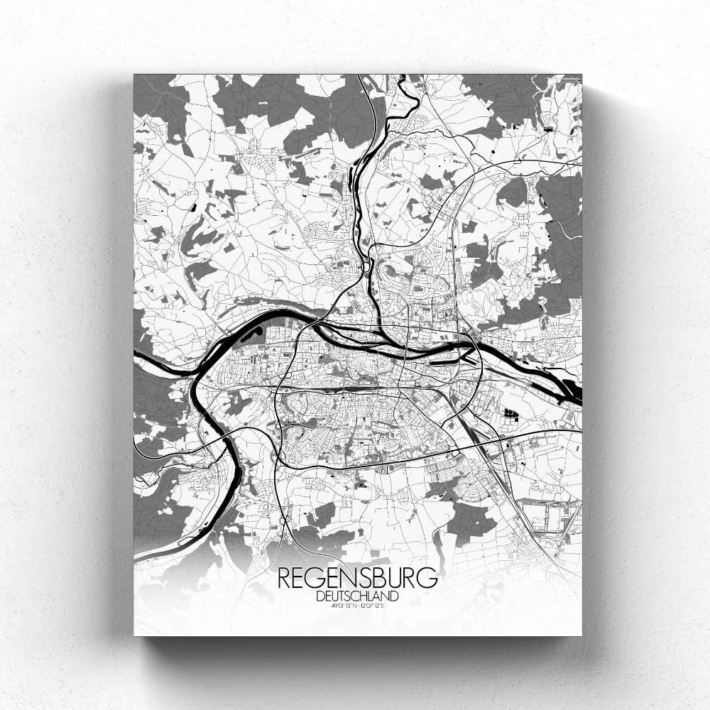 Mapospheres Regensburg Black and White full page design canvas city map