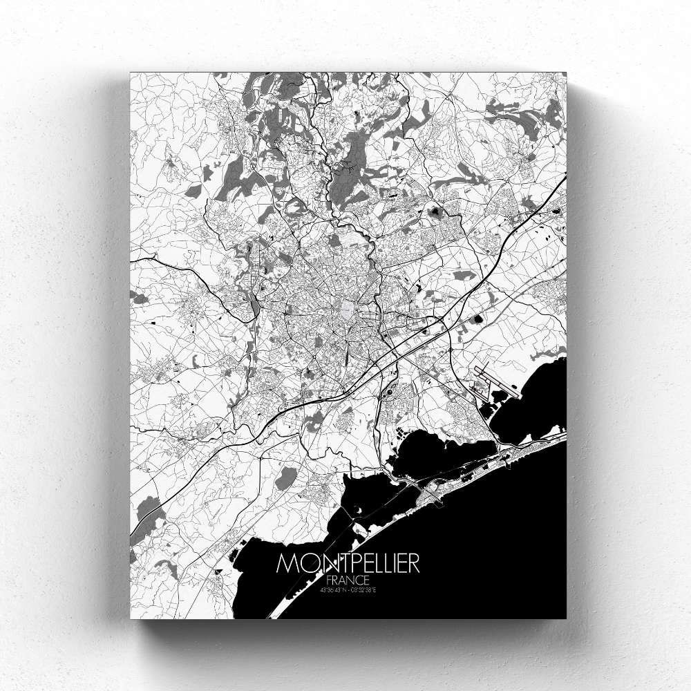 Mapospheres Montpellier Black and White full page design canvas city map