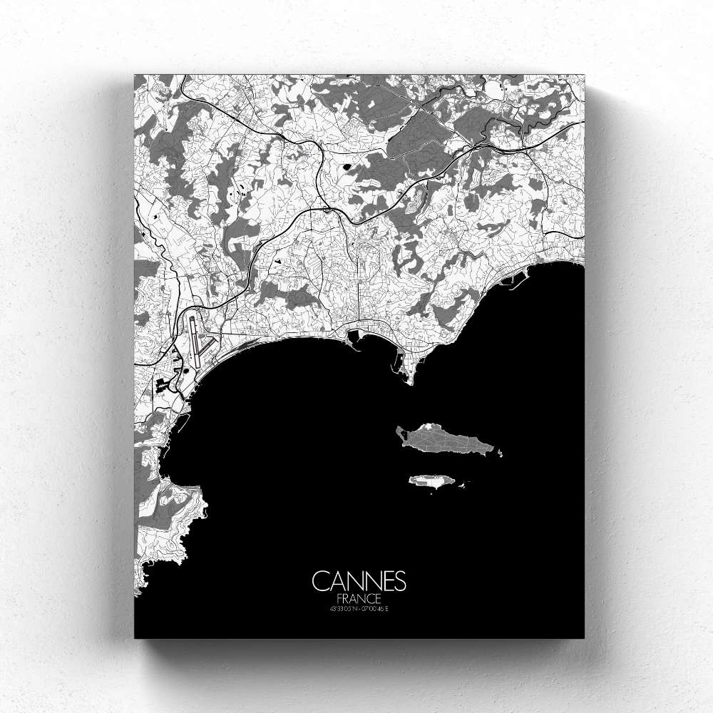 Mapospheres Cannes Black and White full page design canvas city map