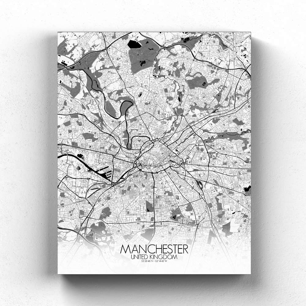 Mapospheres Manchester Black and White full page design canvas city map