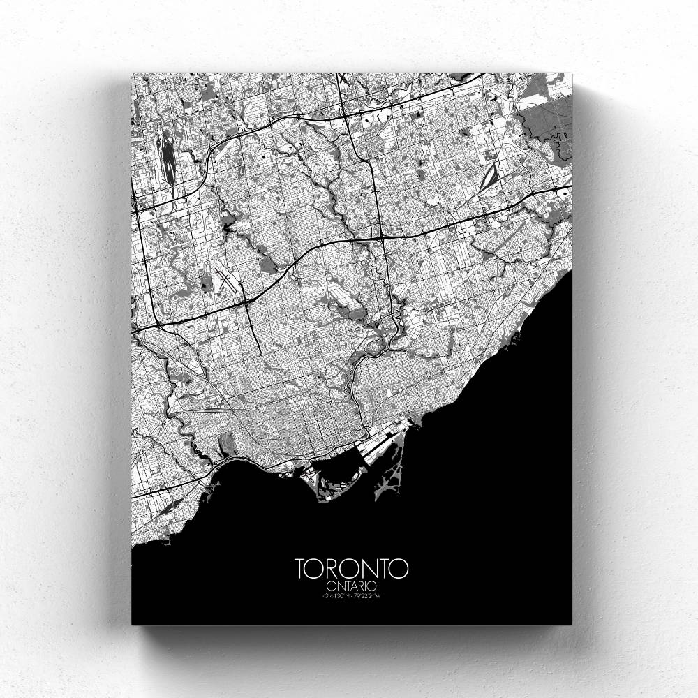 Mapospheres Toronto Black and White full page design canvas city map