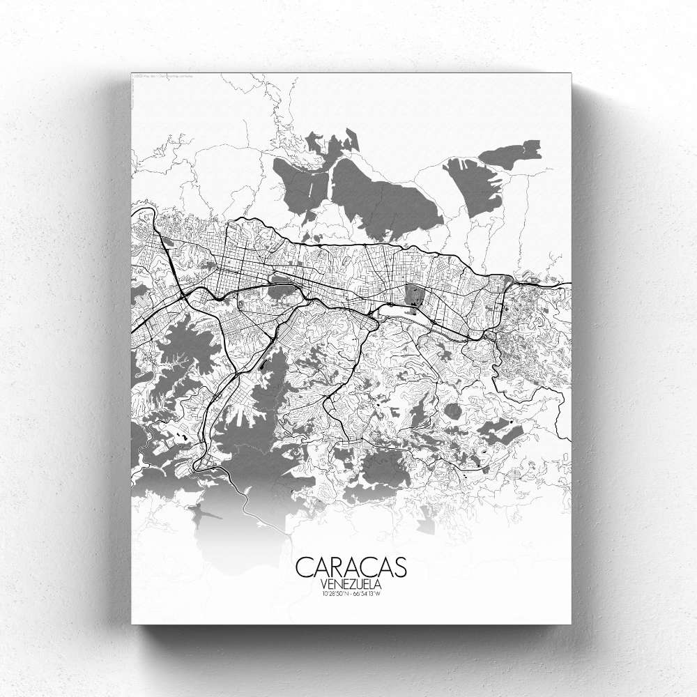 Mapospheres Caracas Black and White full page design canvas city map