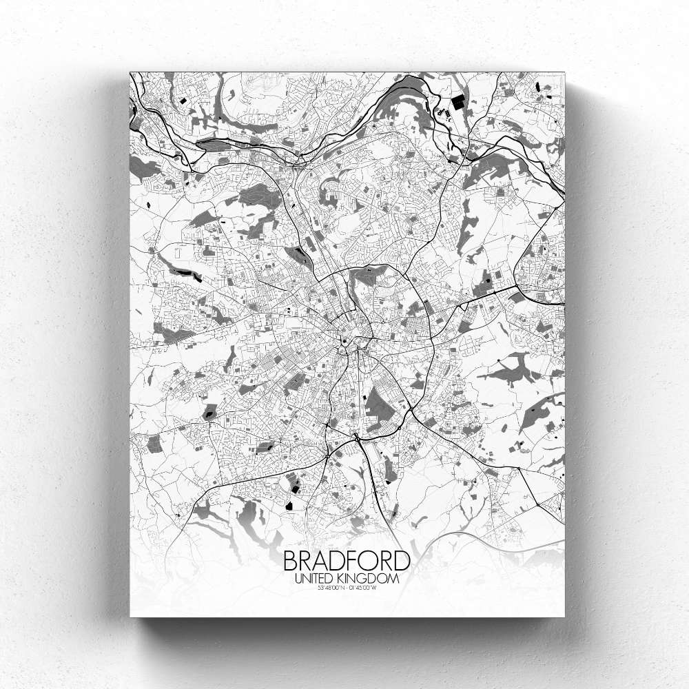 Mapospheres Bradford Black and White full page design canvas city map