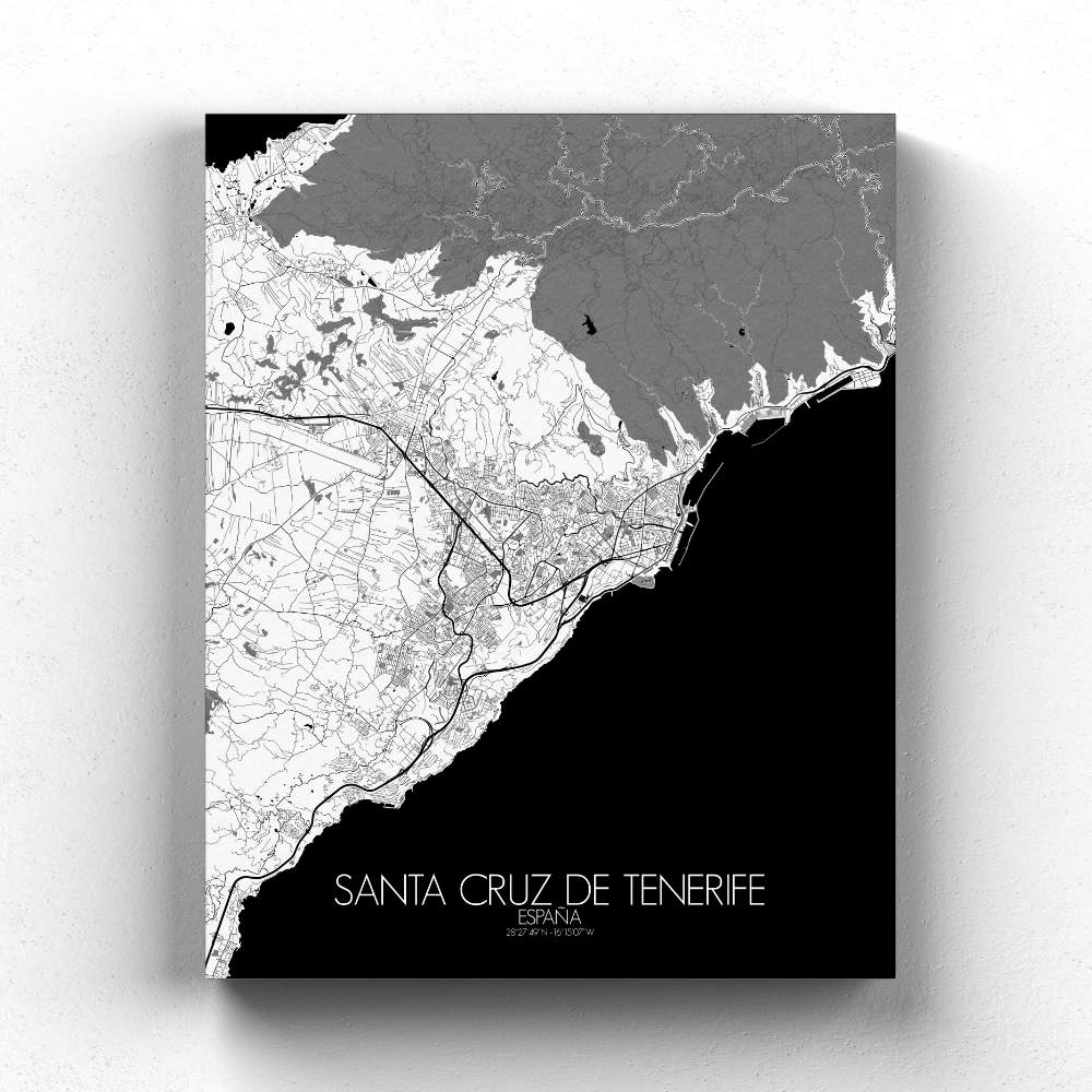 Mapospheres Black and White full page design Santa Cruz de Tenerife canvas city map