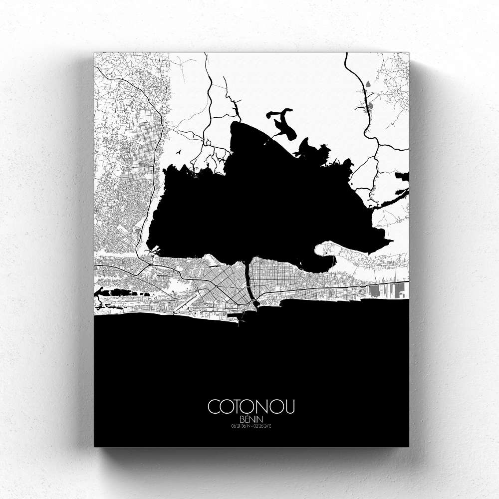 Mapospheres Cotonou Black and White full page design canvas city map
