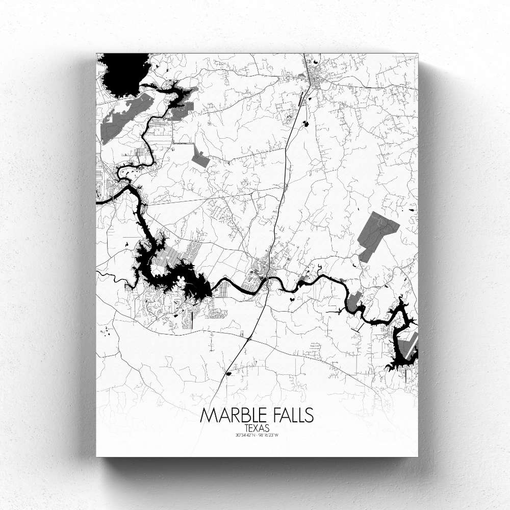 Mapospheres Marble Falls Black and White full page design canvas city map