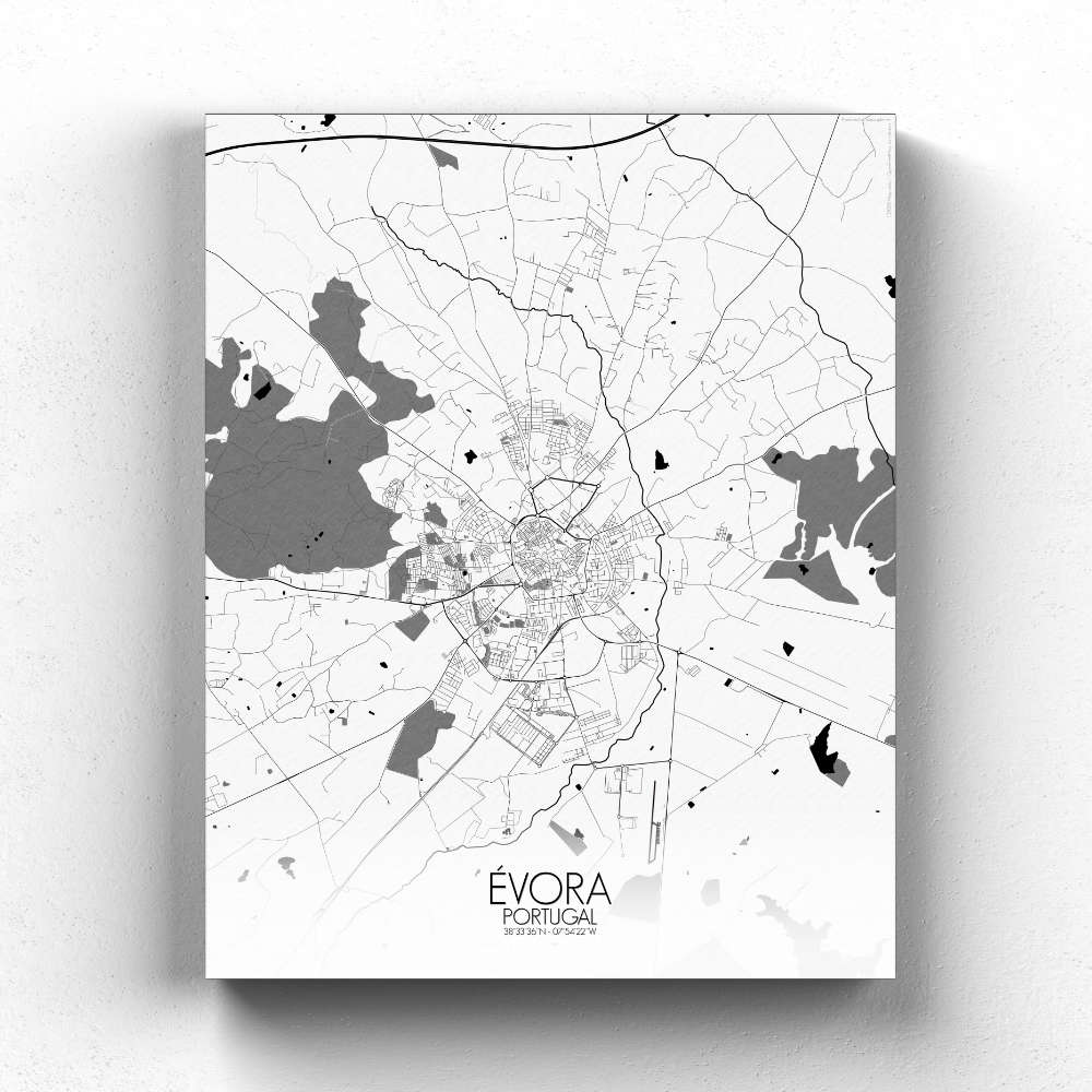Mapospheres Evora Black and White full page design canvas city map