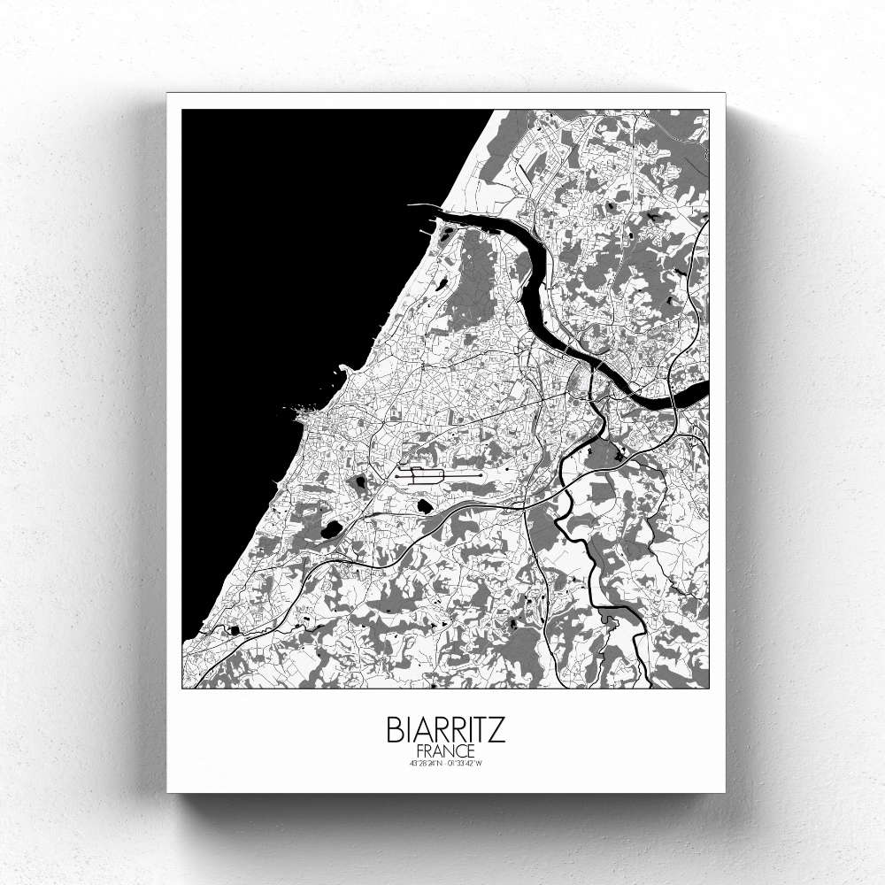 Mapospheres Biarritz Black and White full page design canvas city map