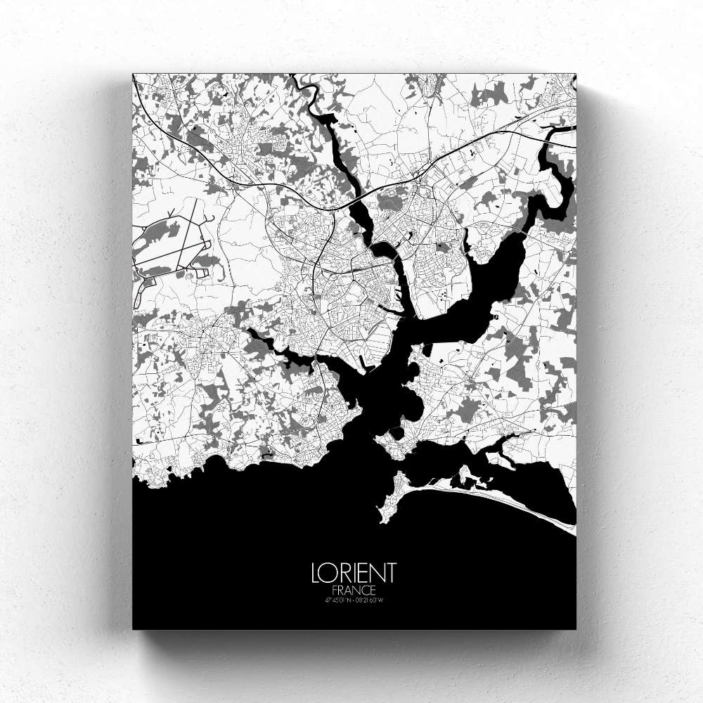 Mapospheres Lorient Black and White full page design canvas city map