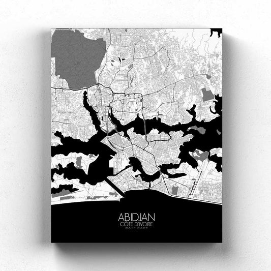 Mapospheres Abidjan Black and White full page design canvas city map