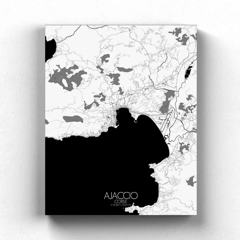 Mapospheres Ajaccio Black and White full page design canvas city map