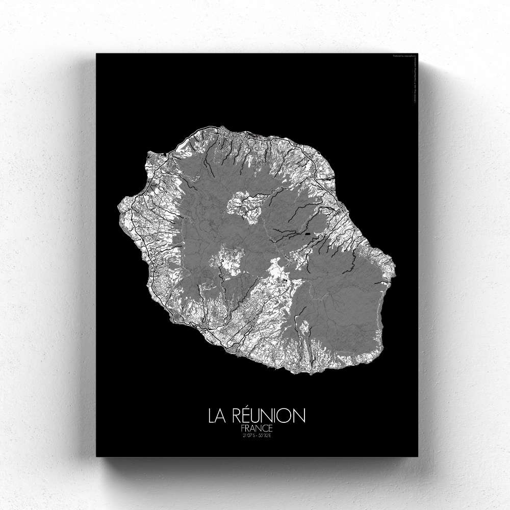 Mapospheres La Reunion Black and White full page design canvas city map