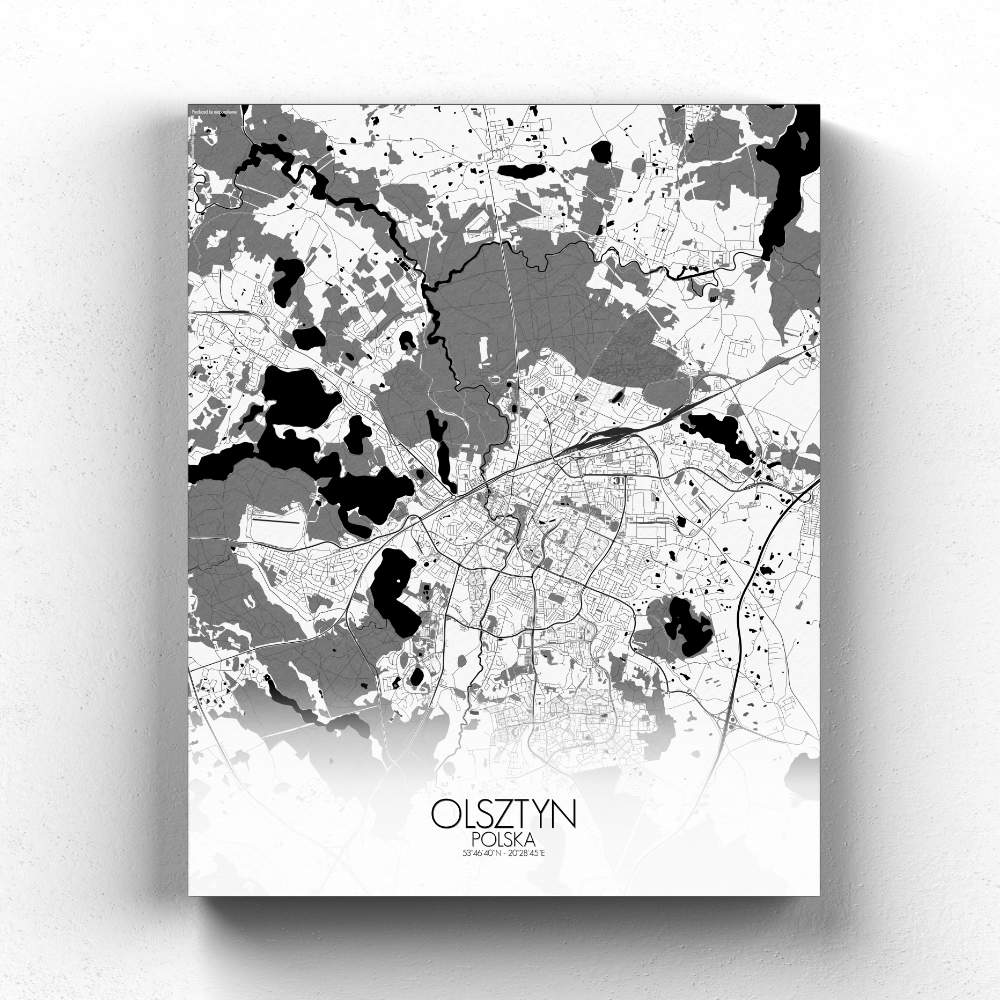 Mapospheres Olsztyn Black and White full page design canvas city map