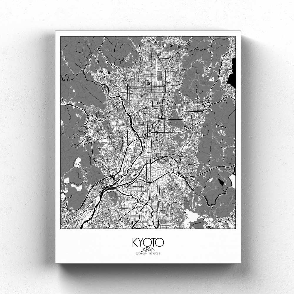 Mapospheres Kyoto Black and White full page design canvas city map