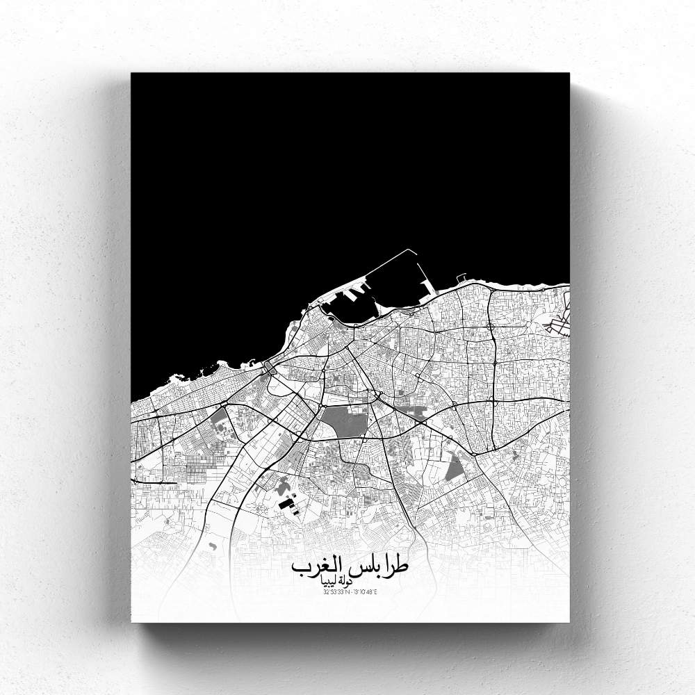 Mapospheres Black and White full page design Tripoli canvas city map
